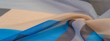 Doku, arka plan, ipek kumaş deseni, dikdörtgen eşkenar dörtgen, bohem baskı, tasarım ve proje aksan için dekoratif kumaş, çok renkli Grunge mavi masmavi bej gri