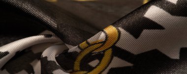 Arkaplan dokusu, dekoratif süs, ipek kumaş tarçın bej ve sarı, resim, geometrik, çiçekli veya diğer elementlerin kombinasyonunun grafik dekorasyonu.