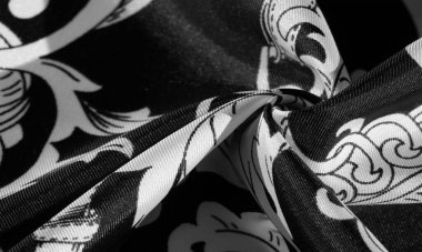 desen, arkaplan, monogram desenli siyah ipek kumaş filigran kumaşın zarif deseni uzun bir süre seni memnun edecek.