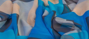 Doku, arka plan, ipek kumaş deseni, dikdörtgen eşkenar dörtgen, bohem baskı, tasarım ve proje aksan için dekoratif kumaş, çok renkli Grunge mavi masmavi bej gri