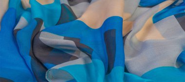 Doku, arka plan, ipek kumaş deseni, dikdörtgen eşkenar dörtgen, bohem baskı, tasarım ve proje aksan için dekoratif kumaş, çok renkli Grunge mavi masmavi bej gri