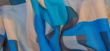 Doku, arka plan, ipek kumaş deseni, dikdörtgen eşkenar dörtgen, bohem baskı, tasarım ve proje aksan için dekoratif kumaş, çok renkli Grunge mavi masmavi bej gri