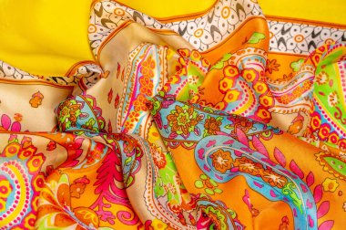 Doku, arkaplan, desenli ipek kumaş, Hint teması geleneksel şal desenli elementleri bohem desenli, dekoratif kumaş tasarım ve aksan projeleriniz için, çok renkli.