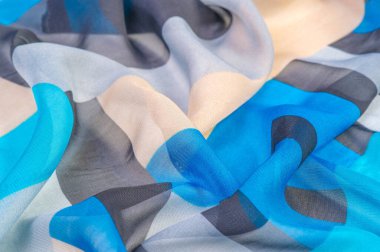 Doku, arka plan, ipek kumaş deseni, dikdörtgen eşkenar dörtgen, bohem baskı, tasarım ve proje aksan için dekoratif kumaş, çok renkli Grunge mavi masmavi bej gri