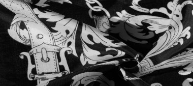 desen, arkaplan, monogram desenli siyah ipek kumaş filigran kumaşın zarif deseni uzun bir süre seni memnun edecek.