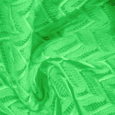 Doku, arkaplan, desen, ipek kumaş, yeşil, katmanlı dantel tül, sonsuzluk döngüsü şeklinde elmas işlemeli eşarp.