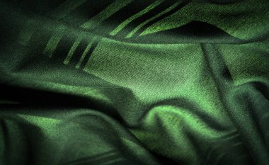 Arkaplan dokusu, dekoratif süs, gerekli ayrıntıları ekleyerek tasarımınızı düzgün veya doğru boyutta yapmak için süsleme çizgileri olan ipek yeşil kumaş