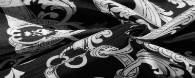 desen, arkaplan, monogram desenli siyah ipek kumaş filigran kumaşın zarif deseni uzun bir süre seni memnun edecek.