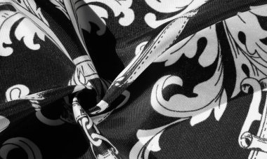 desen, arkaplan, monogram desenli siyah ipek kumaş filigran kumaşın zarif deseni uzun bir süre seni memnun edecek.