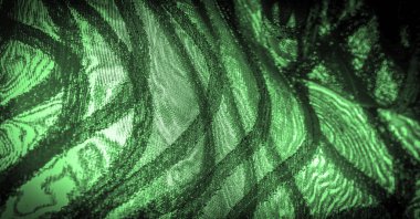 Doku arkaplan resmi. Kumaş şeffaf zümrüt yeşili. Parlak doğuştan gelen çizgileri var..