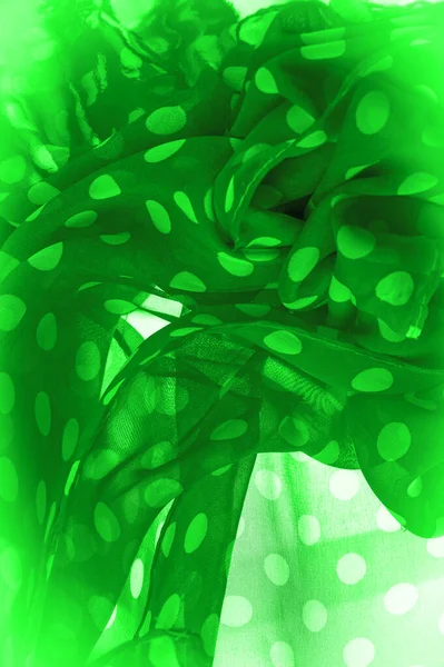 Achtergrond Textuur Decoratieve Ornament Groene Polka Dot Stof Ronde Stippen — Stockfoto