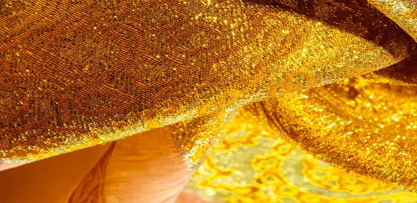 Texture Background Pattern Fabric Yellow Gold Brocade Organza Brocade Fabric — Stock Photo, Image