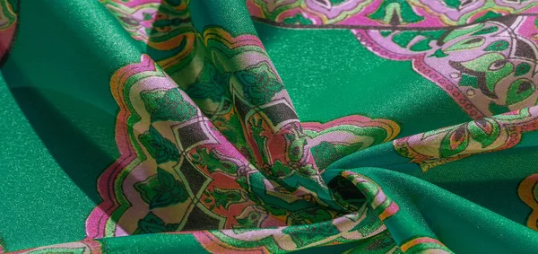 Textuur Achtergrond Veelkleurige Zijden Stof Met Een Patroon Van Patronen — Stockfoto