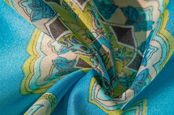 Textura Fundo Tecido Seda Multicolorido Com Padrão Padrões Fundo Turquesa — Fotografia de Stock
