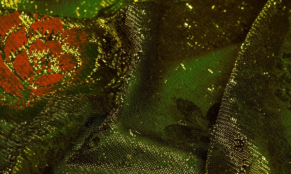 Textura Pozadí Vzor Smaragdová Třpytivá Krajka Elastický Krajkový Vzor Zelených — Stock fotografie