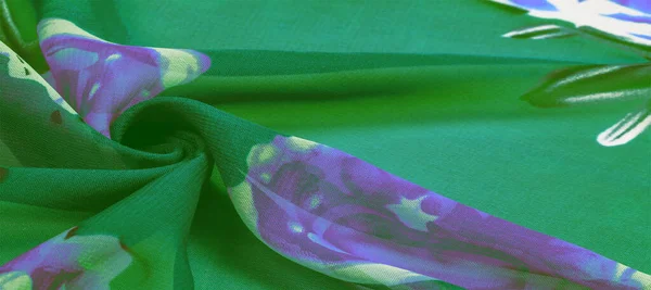 Textur Hintergrund Grüner Seidenstoff Mit Blauem Blumenmuster Ihre Projekte Werden — Stockfoto