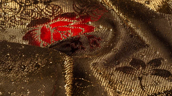 Texture Sfondo Motivo Pizzo Con Paillettes Oro Modello Pizzo Elastico — Foto Stock