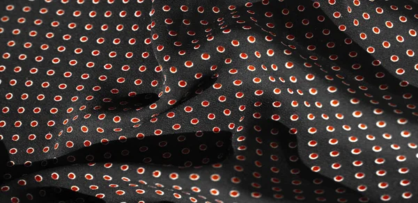 Texture Background Pattern Black Silk Fabric Red Polka Dots Light — Stock Photo, Image