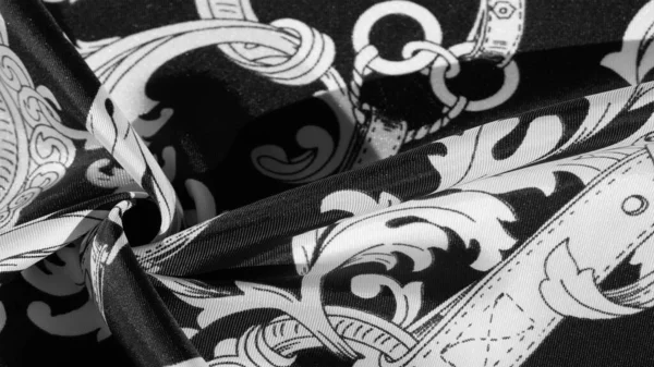 Textura Pozadí Černá Hedvábná Tkanina Monogramem Vzor Vynikající Vzor Filigránové — Stock fotografie