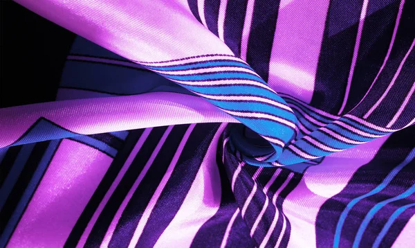 Текстура Фон Шелковая Ткань Синим Полосатым Узором Дизайн Этой Ткани — стоковое фото
