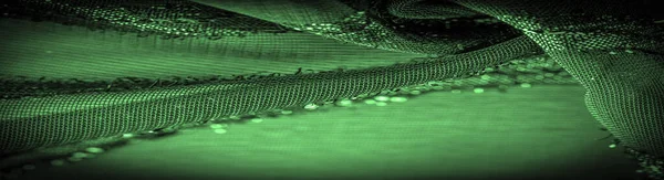 Текстура Фоновое Изображение Ткань Прозрачный Изумрудно Зеленый Ярко Врожденными Полосами — стоковое фото