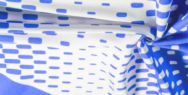 doku arkaplan deseni. Beyaz arka planda mavi kare desenli ipek kumaş. Bu ağır kare% 100 polyester desen modern, geçişli ya da çağdaş tasarıma mükemmel uyuyor..
