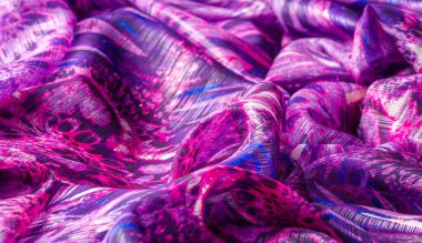 Doku, arka plan, desen. Soyut renkli çiçek deseni 100% saf ipek Krep de Chine ipek kumaş, mor pembe mavi beyaz tonları. Size ilham verecek bir şey arıyorsanız,