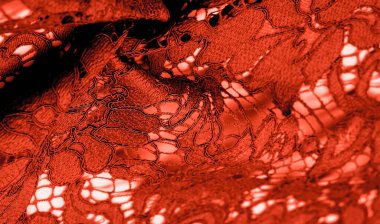 Doku, arkaplan, desen, kırmızı dantel kumaş, kabartmalı dantel kumaş, her iki kenarda da istiridye. Projeleriniz için uygun, tasarım, vs..