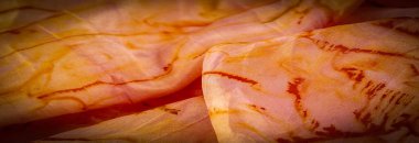 doku, arkaplan, desen, soyut baskılı turuncu ipek kumaş, zemin, bağlam, düşkün, folyo, alan