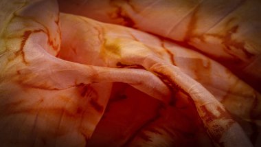 doku, arkaplan, desen, soyut baskılı turuncu ipek kumaş, zemin, bağlam, düşkün, folyo, alan