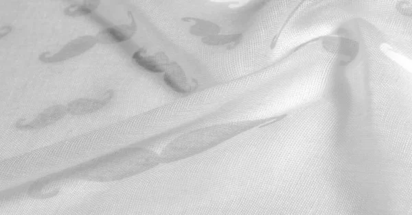 Textura Pozadí Bílé Hedvábí Tkaniny Malovaným Kresleným Knírem Geekly Knír — Stock fotografie