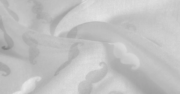 Texture Fond Tissu Soie Blanche Avec Moustache Dessin Animé Peint — Photo
