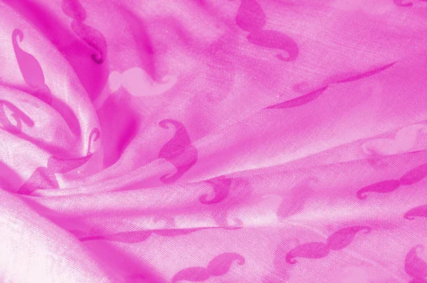 Tekstura Tła Różowy Jedwab Materiał Kreskówki Wąsy Geekly Krem Wąsów — Zdjęcie stockowe