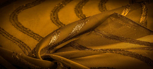 Ornamento Decoración Tela Color Amarillo Mostaza Transparente Con Rayas Brillantes — Foto de Stock