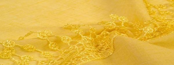 Texture Background Pattern Postcard Silk Fabric Female Yellow Scarf Lace — Stock Photo, Image