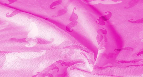 Текстура Фон Розовая Шелковая Ткань Окрашенными Мультяшными Усами Geekly Усы — стоковое фото