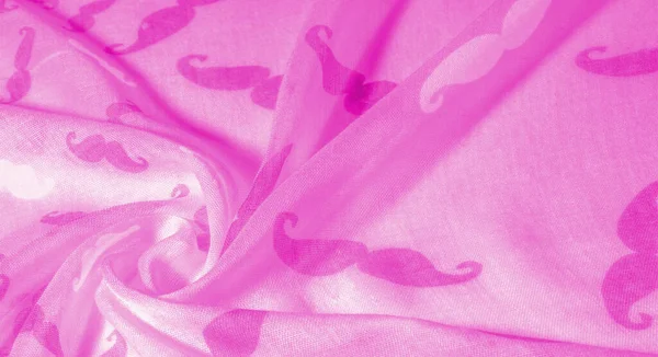 Textur Bakgrund Rosa Silke Tyg Med Målad Tecknad Mustache Nördig — Stockfoto
