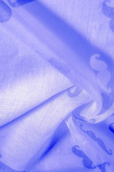 Texture Background Blue Silk Fabric Painted Cartoon Mustache Geekly Mustache — Stock Photo, Image