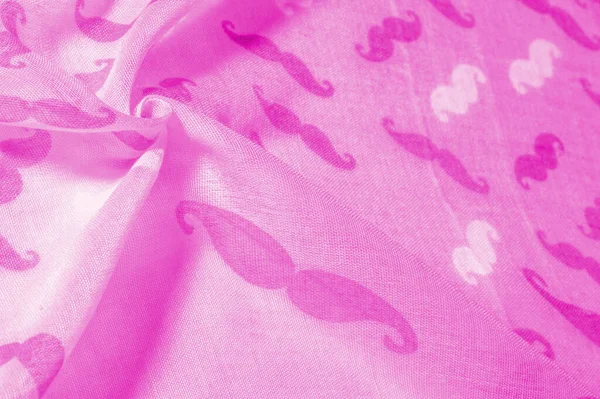 Текстура Background Pink Silk Fabric Painted Cartoon Mustache Geekly Mustache — стокове фото