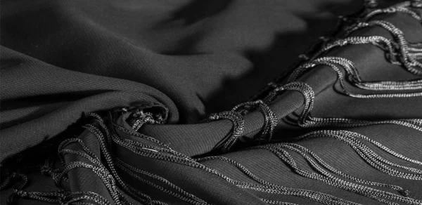Háttér Textúra Selyem Szövet Egy Természetes Fekete Sál Gyönyörű Nejlon — Stock Fotó