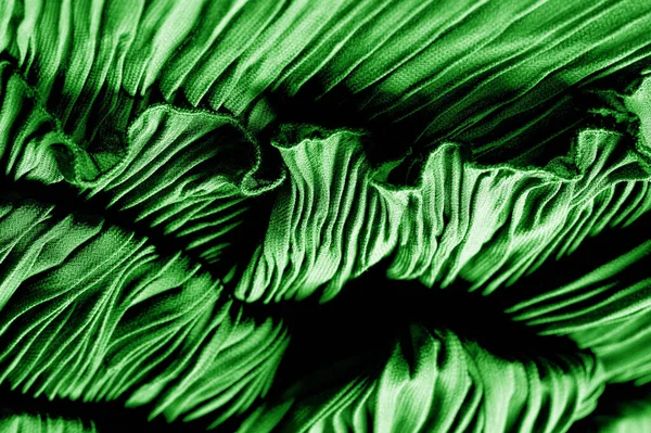 Texture Background Pattern Fabric Silk Pleated Green Beautiful Quality Fabric — Stock Photo, Image