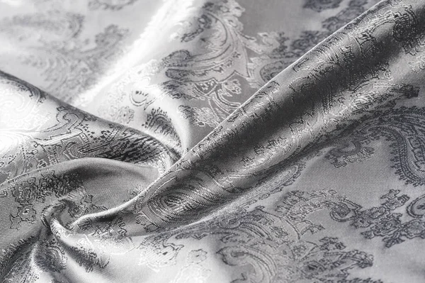 Textura Fondo Tela Gris Acero Negro Con Patrón Paisley Basado — Foto de Stock