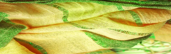 Фон Текстуры Узор Орнамент Фон Шелковая Ткань Большие Полоски Желтого — стоковое фото