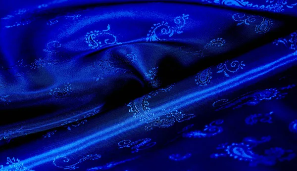 Textura Fundo Padrão Tecido Chiffon Seda Azul Com Uma Impressão — Fotografia de Stock
