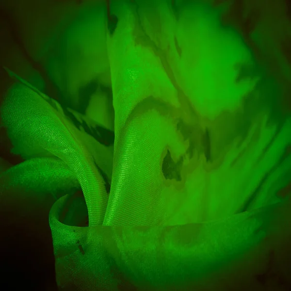 Textura Fondo Patrón Tela Seda Verde Con Impresión Abstracta Tierra —  Fotos de Stock