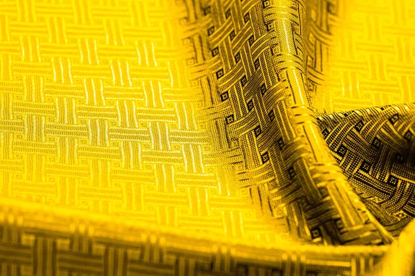 Bakgrunnsstruktur Mønster Gul Sennepssilke Med Lite Rutemønster Muffled Yellow Flettet – stockfoto