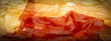 doku, arkaplan, desen, soyut baskılı turuncu ipek kumaş, zemin, bağlam, düşkün, folyo, alan