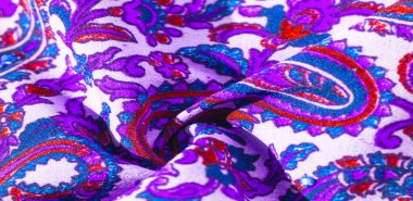 Arka plan dokusu, desen, desenli kumaş pamuk. Özgür Ruh için Kaffe Fassett tarafından tasarlanan bu büyük desenli paletin renk tonları, sıcak pembe, kobalt mavisi, fuşya ve mor ile yeşilin tonlarıdır..