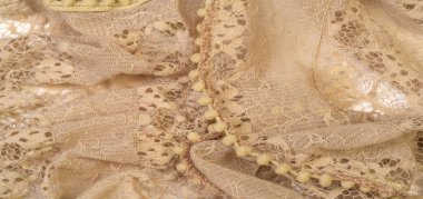 Doku, arkaplan, desen, bej rengi ipek, kadınsı, kıvrımlı Yeni tarz başörtüsü maksimum şal Müslüman fırfırlı büyük şal