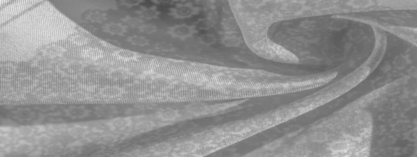 Μοτίβο Υφής Μαύρο Γκρίζο Μετάξι Ύφασμα Λευκό Φόντο Λουλούδια Σιλουέτα — Φωτογραφία Αρχείου